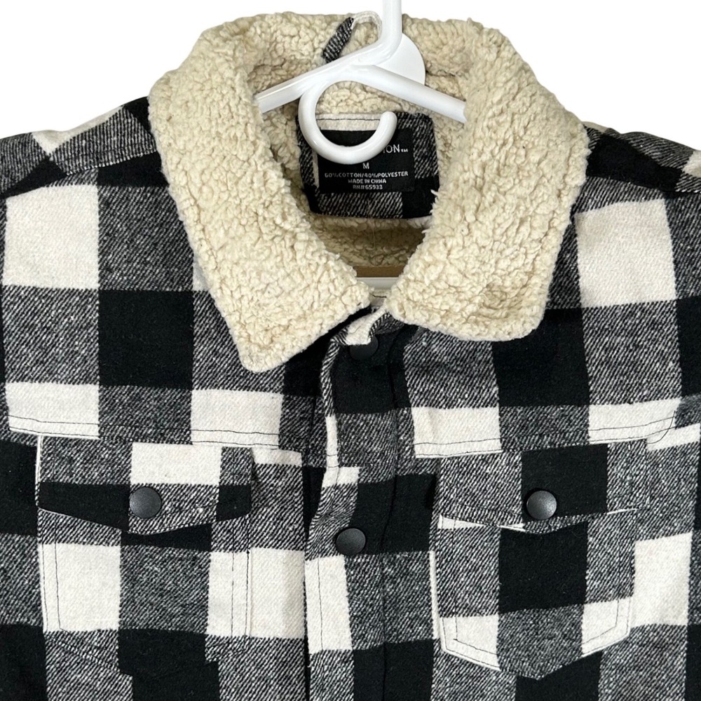 Distortion‎ Mens Buffalo Plaid Sherpa Lined Shirt Jacket Black White Size M New